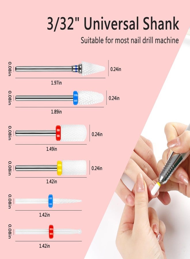 BQAN Nail Drill Bits Set - 6Pcs Ceramic Bits 3/32” for Prep. Cuticle Removal, Acrylic & Gel Polish - Professional Nail Tech Manicure Tools Home & Salon Use - Image 5